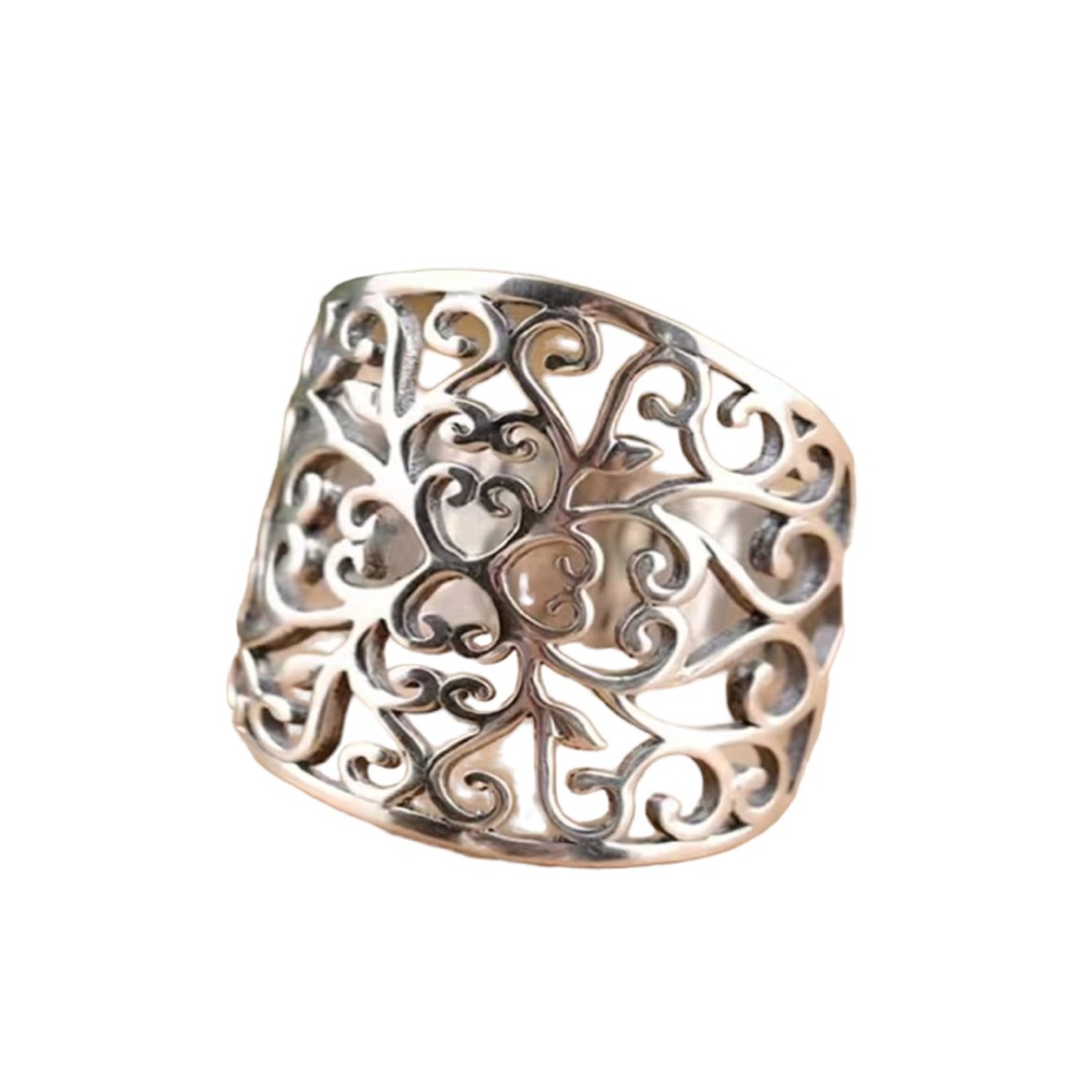 Boho Style Silver Plated Cut Metal Design Silver Ring